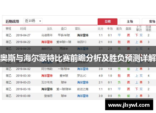 奥斯与海尔蒙特比赛前瞻分析及胜负预测详解